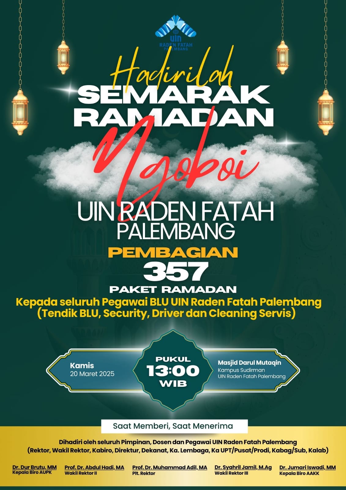 Paket Ramadan 1446 H untuk Pegawai BLU UIN Raden Fatah